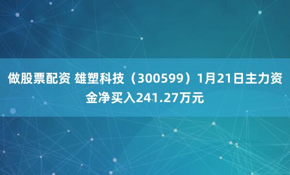 做股票配资 雄塑科技（300599）1月21日主力资金净买入241.27万元