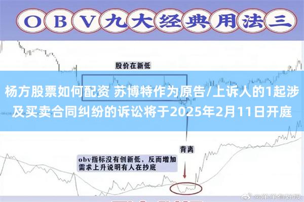 杨方股票如何配资 苏博特作为原告/上诉人的1起涉及买卖合同纠纷的诉讼将于2025年2月11日开庭